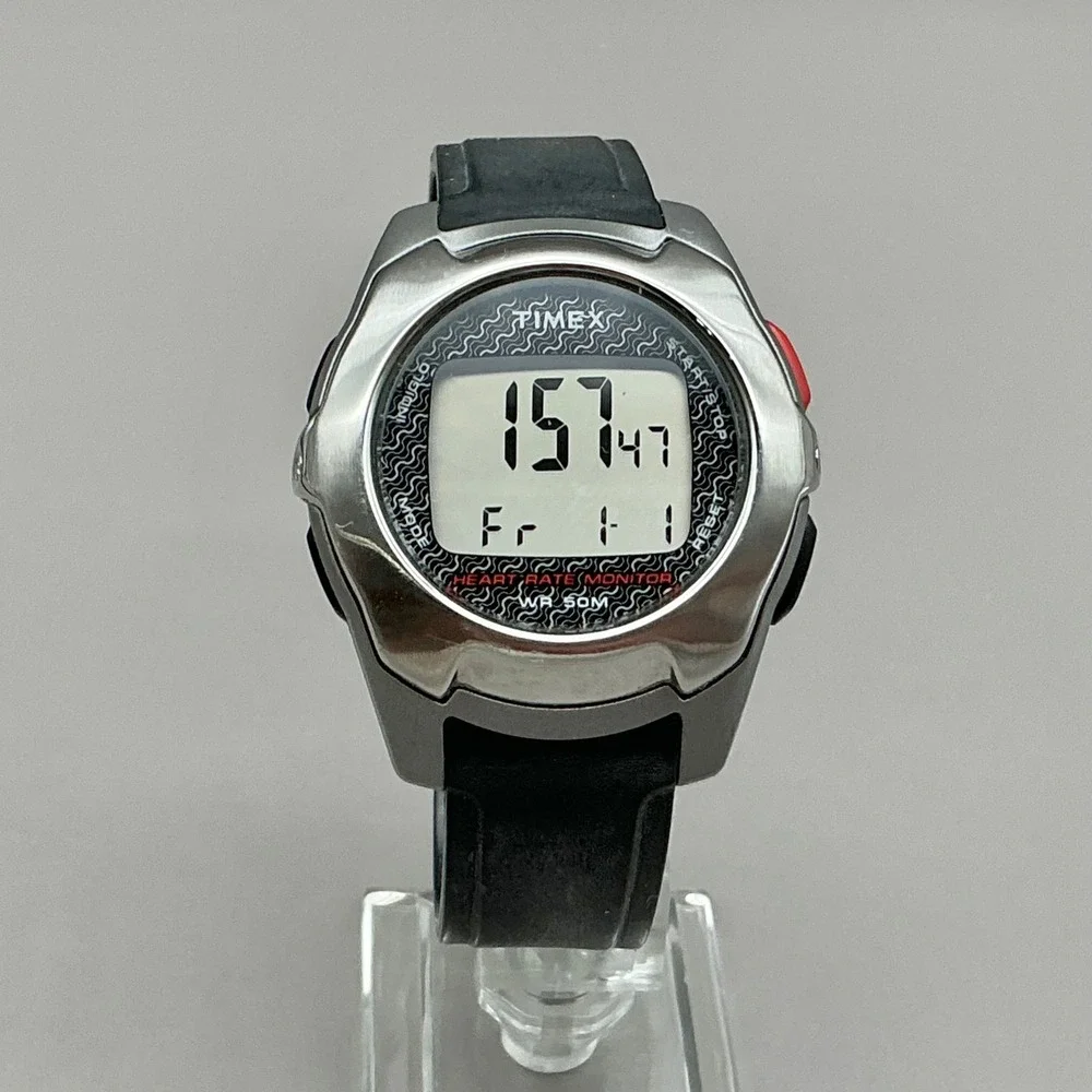 Timex Watch Mens T5K470 Health Touch Heart Rate Monitor Digital 42mm NEW BATTERY